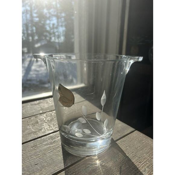 Vintage Cristal Mode Ice Bucket Hand Crafted Italy Silver Leaf Etched Glass - Picture 10 of 13